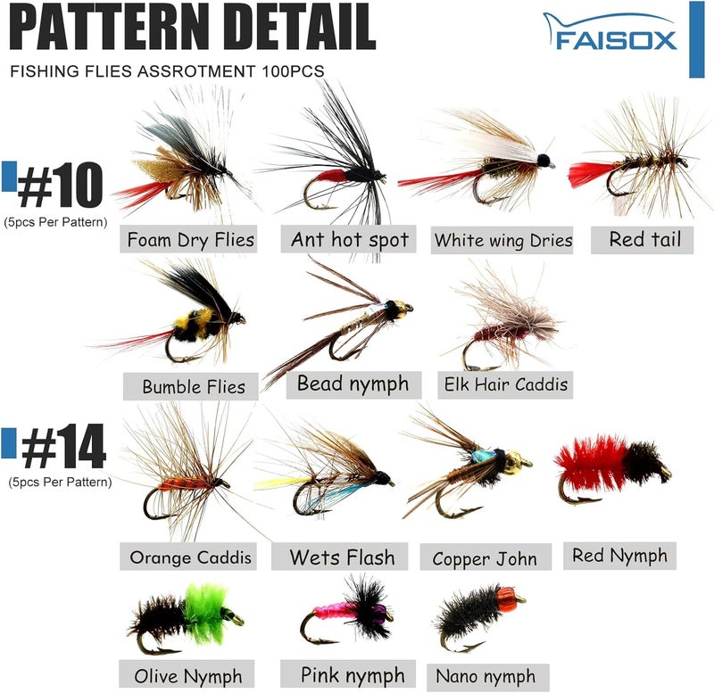 FAISOX Fly Fishing Flies Assortment Kit Dry Wet Nyphms Tenkara Popper Streamer Woolly Bugger for Trout Bass Salmon Steelhead with Fly Box - Image 3